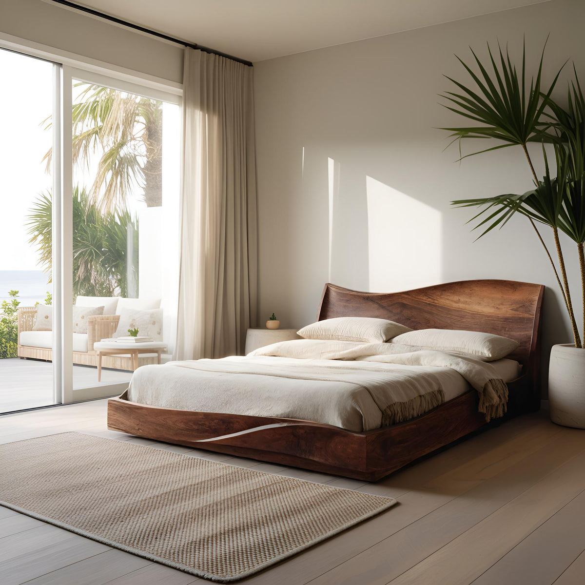 Spry Interior Modern Handcrafted Solid Wood Bed Frame, Platform Headboard Wooden Queen King Bedroom Furniture, RTTHHNWO008
