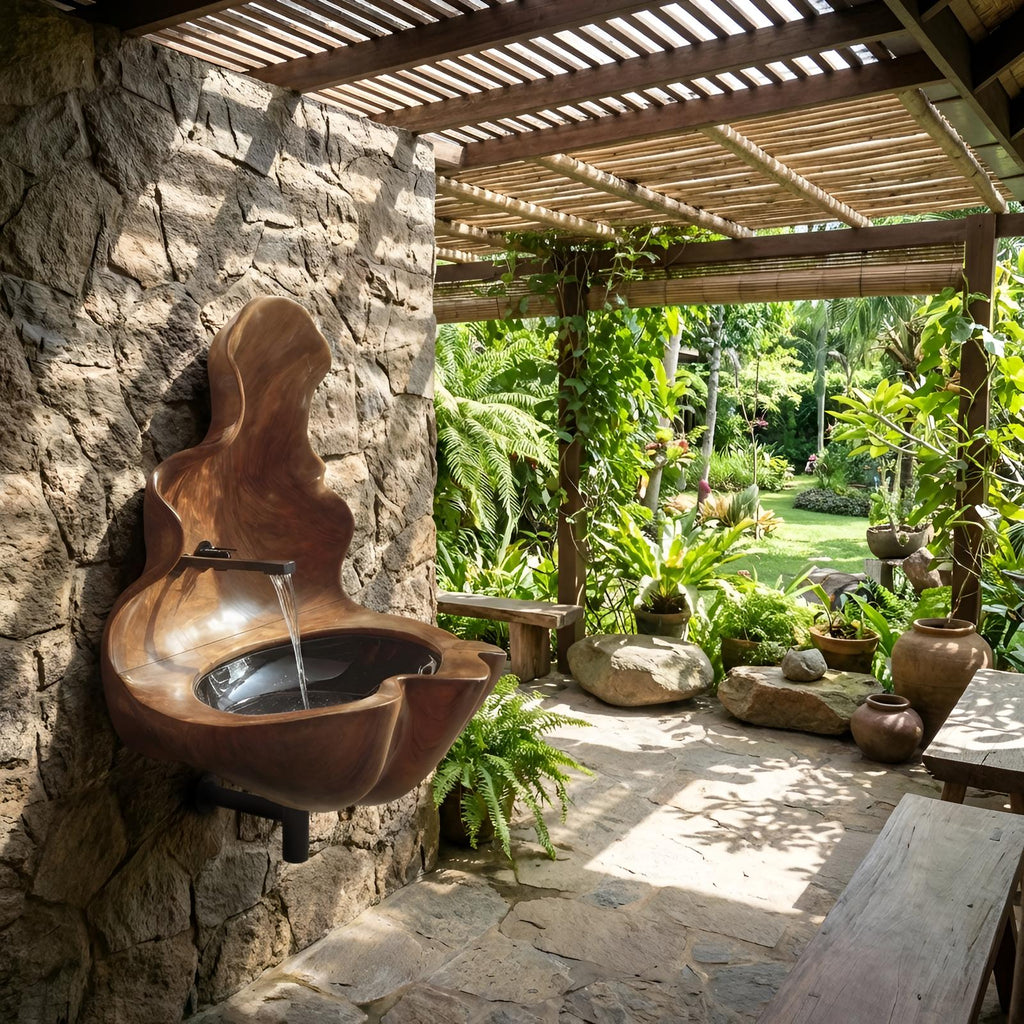 Handcrafted Live Edge Wooden Vessel Sink Basin, Artistic Teak Wood Bowl Vanity Decor for Luxury Bathroom