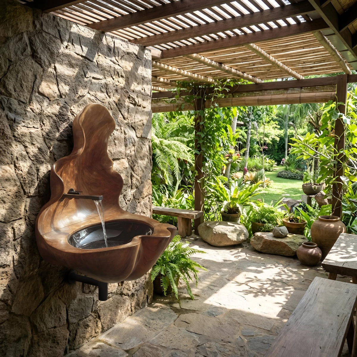 Handcrafted Live Edge Wooden Vessel Sink Basin, Artistic Teak Wood Bowl Vanity Decor for Luxury Bathroom