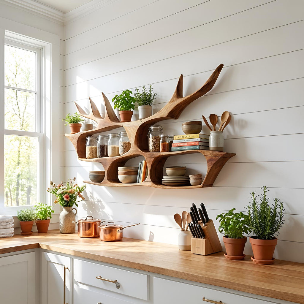 Mid Century Handcrafted Wooden Wall Mount Shelf, Floating Solid Wood Display Ledge Rack, Modern Storage Bookcase for Foyer Entryway