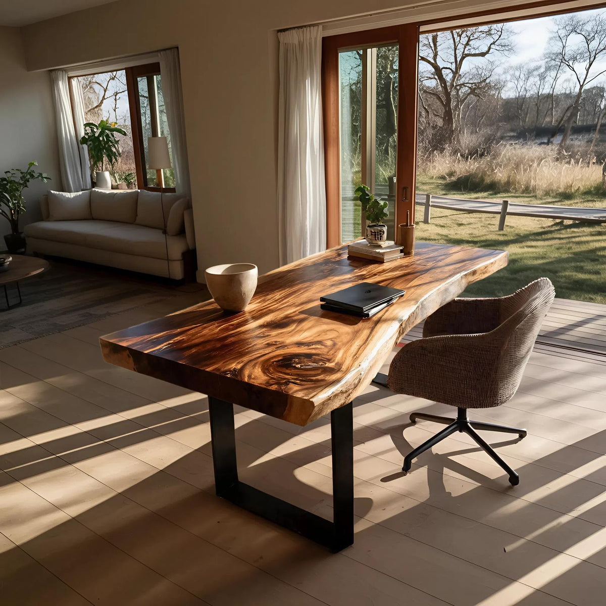 Handcrafted Solid Wood Tabletop Replacement, Rustic Live Edge Thick Wooden Slab Board for Custom Desk & Coffee Table