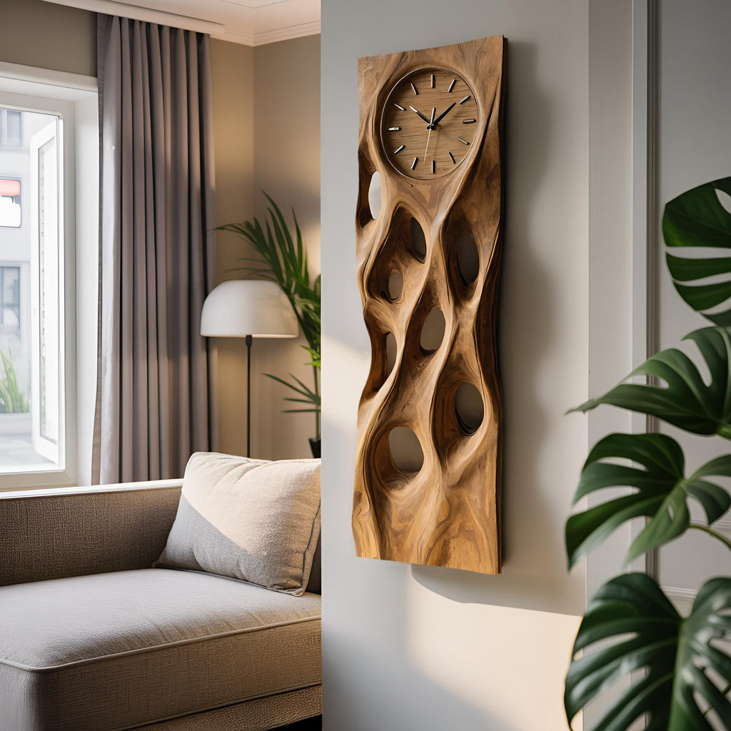 Minimalist Wood Wall Clock, Modern Silent Round Wooden Clock for Living Room, Kitchen & Office Wall Decor