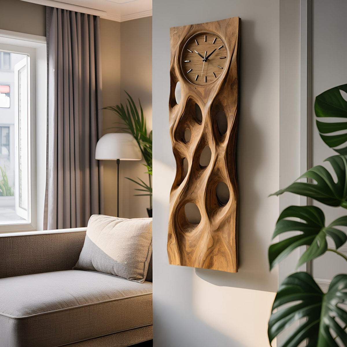 Minimalist Wood Wall Clock, Modern Silent Round Wooden Clock for Living Room, Kitchen & Office Wall Decor
