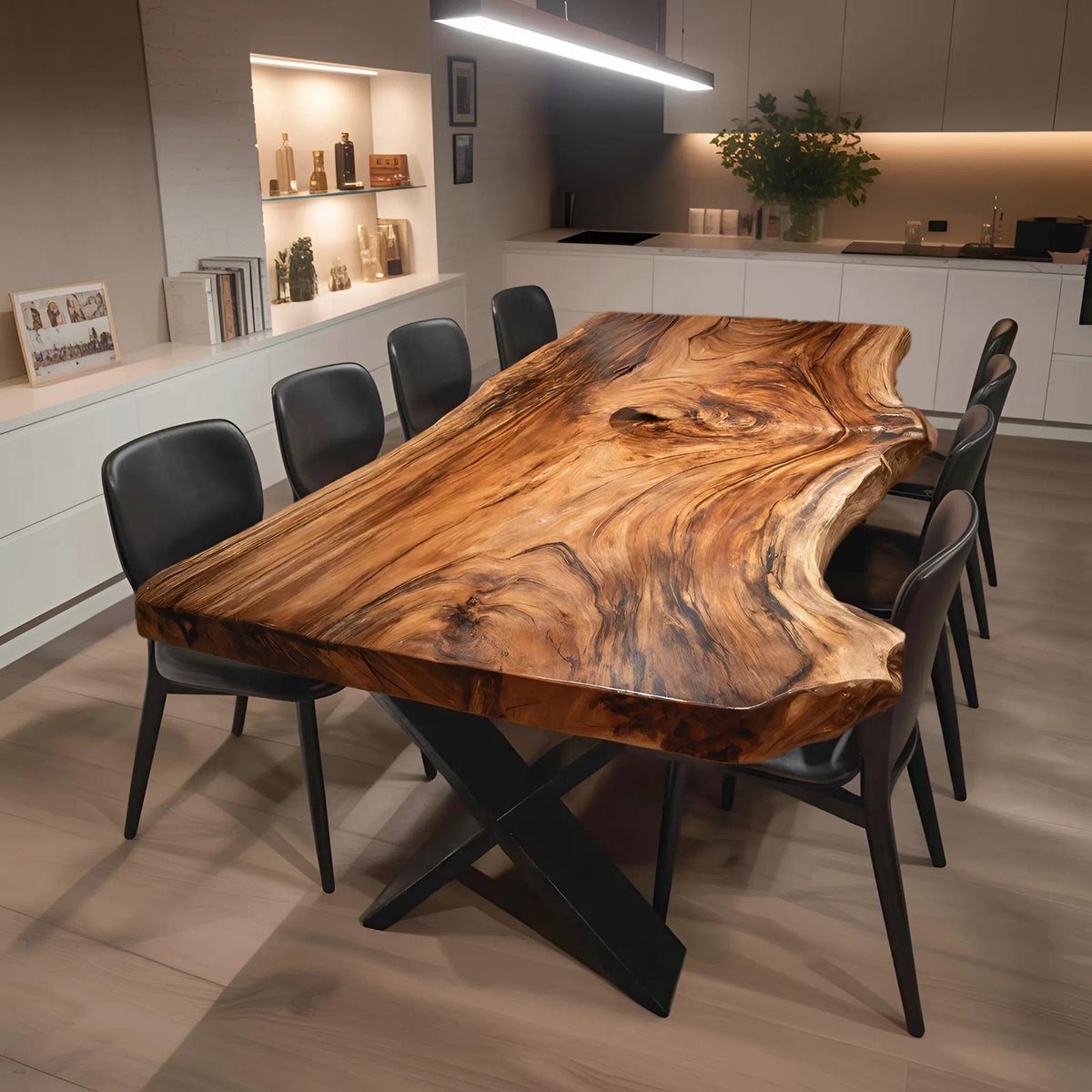 Spry Interior Modern Live Edge Dining Table, Natural Grain Solid Wood Kitchen & Dining Room Table, SILDTTRDN021