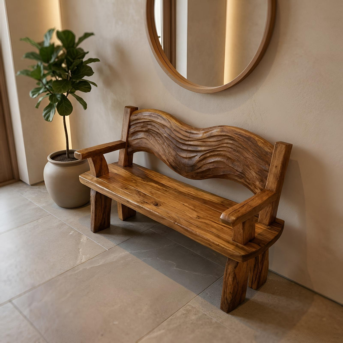 Spry Interior Solid Wood Entryway Bench, Minimalist Wooden Sitting Bench & Footstool Seat for Hallway Living Room, SILDTTRBEN036