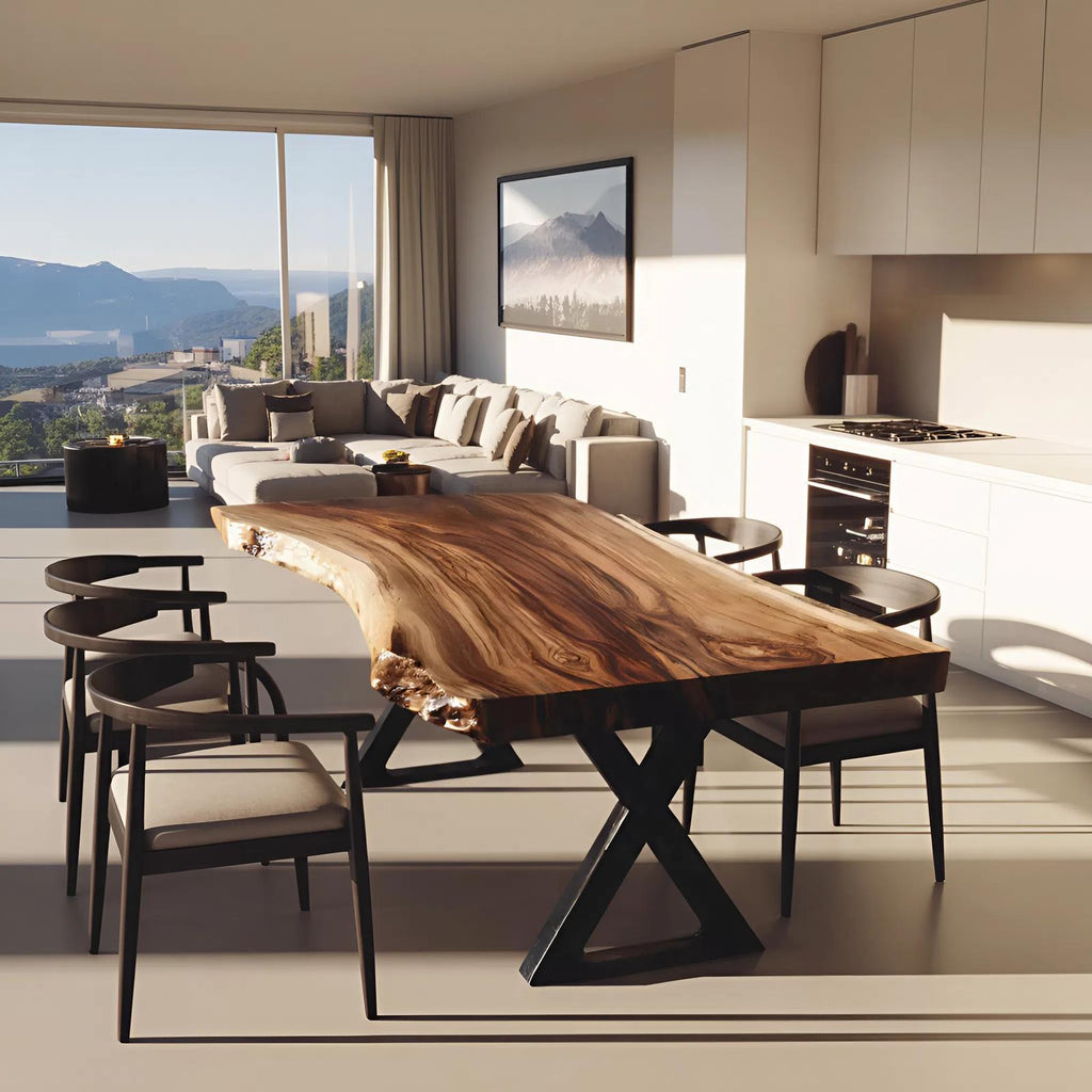 Spry Interior Modern Solid Wood Dining Table, Minimalist Metal Legs Kitchen Table, Handcrafted Dining Room Table, SILDTTRDN023