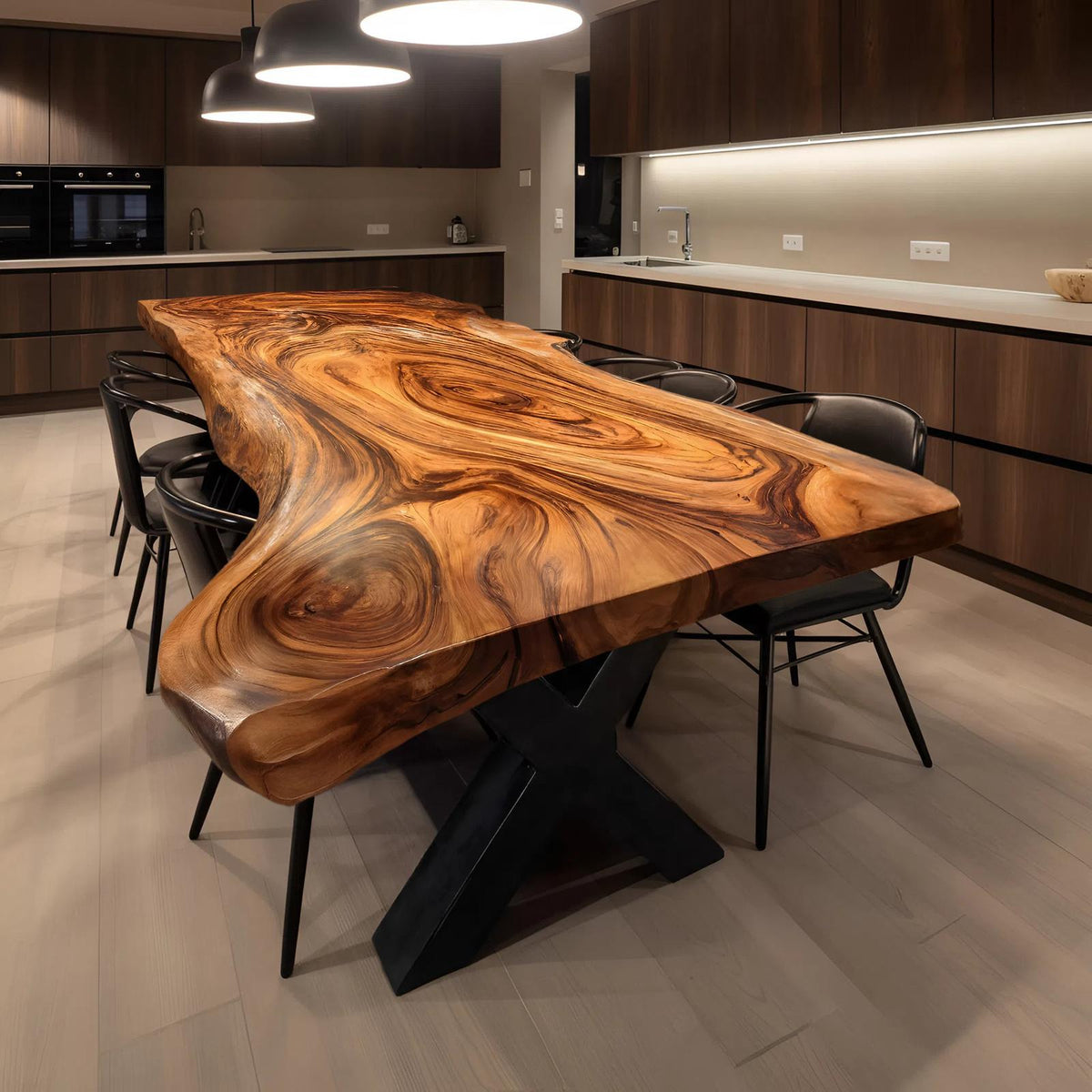 Spry Interior Farmhouse Live Edge Dining Table, Rustic Solid Wood Dining Room & Kitchen Table, SILDTTRDN022