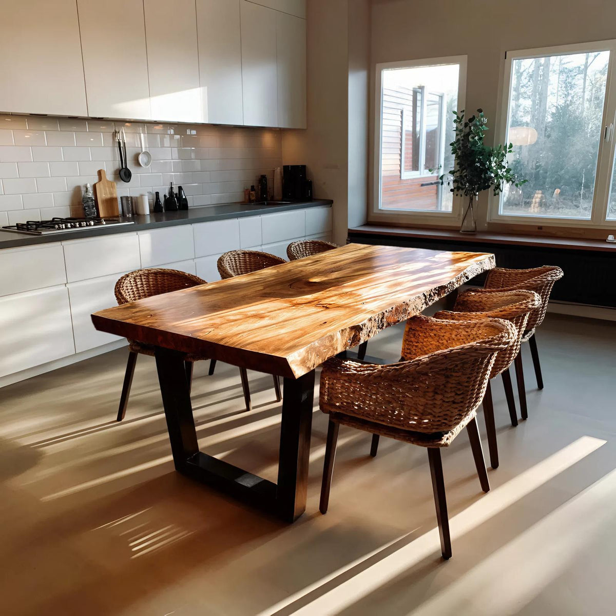 Spry Interior Handcrafted Live Edge Dining Table, Rustic Organic Solid Wood Kitchen & Dining Room Table, SILDTTRDN025