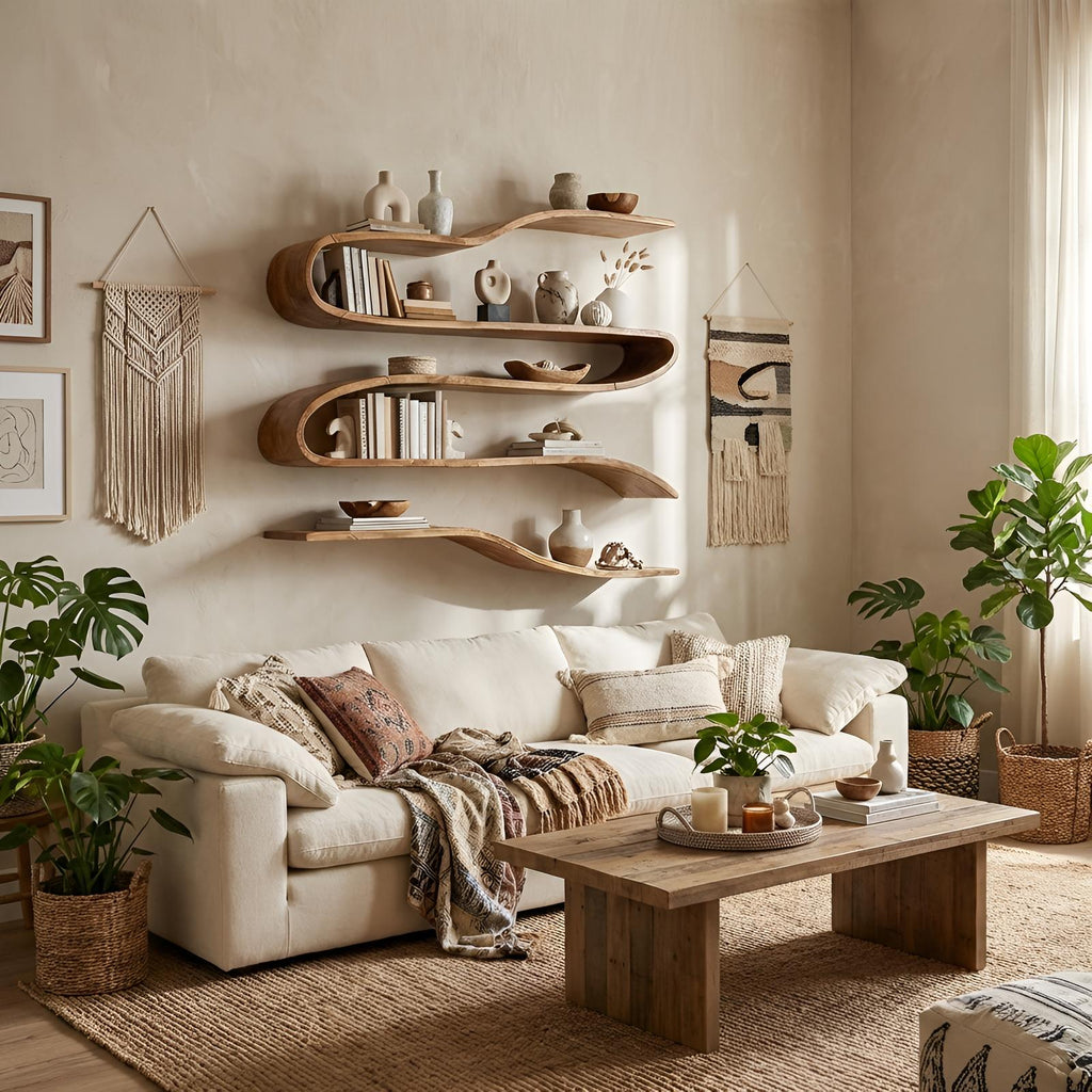 Industrial Natural Wood Floating Shelf, Heavy Duty Wall Mounted Kitchen & Pantry Storage Rack