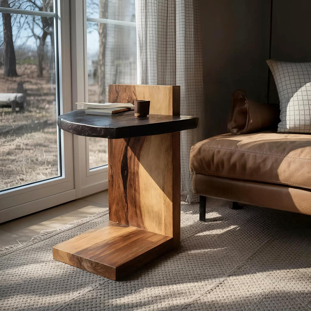 Handcrafted Wooden Side Table, Premium Solid Wood Accent End Table and Nightstand for Luxury Living Room