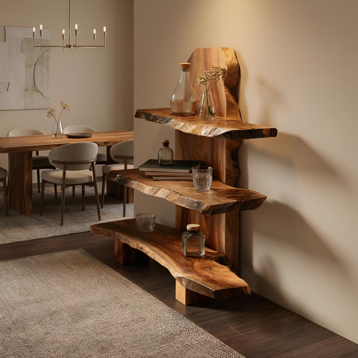 Contemporary Handmade Wooden Spice Shelf, Solid Wood Kitchen Storage & Countertop Display Rack