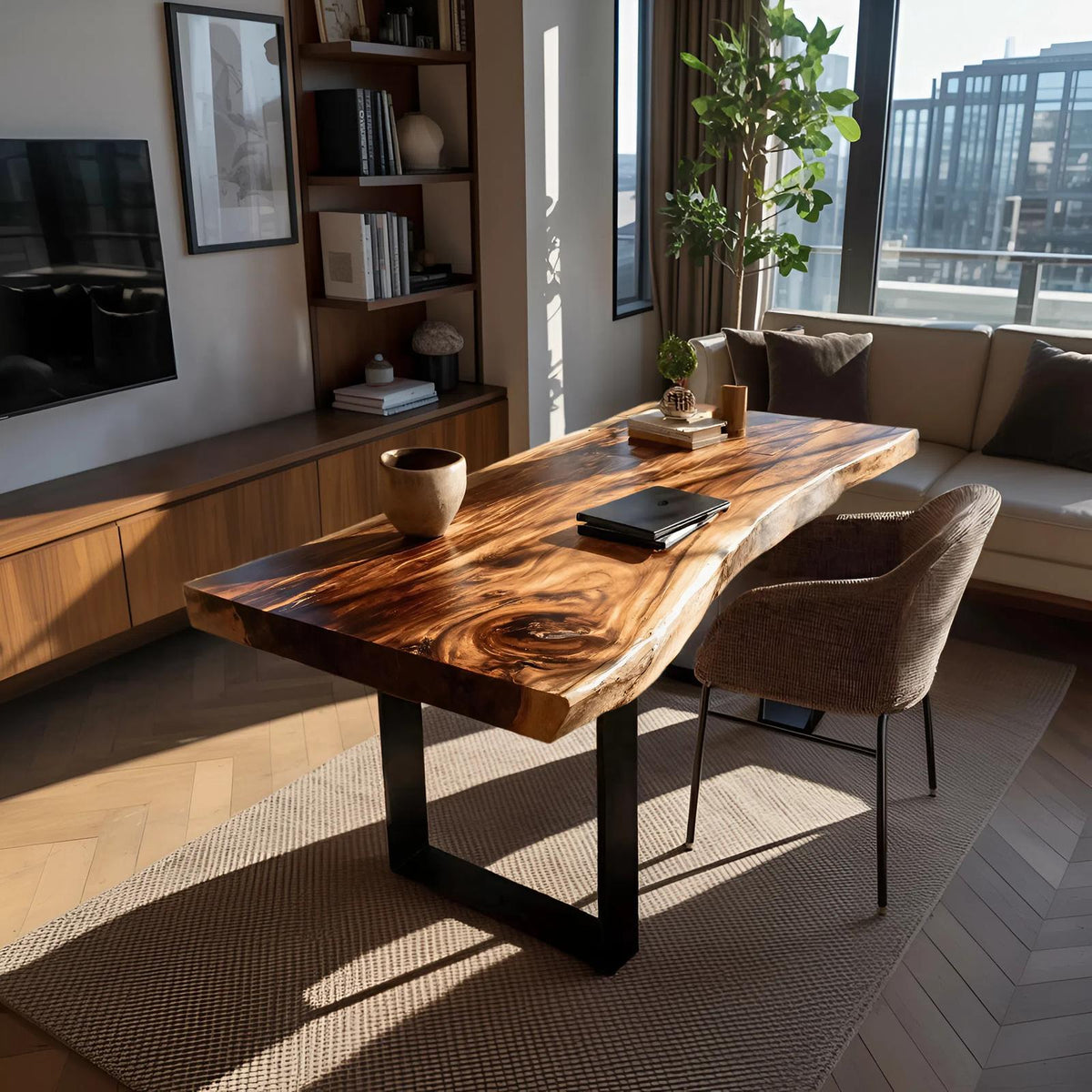 Handcrafted Solid Wood Tabletop Replacement, Rustic Live Edge Thick Wooden Slab Board for Custom Desk & Coffee Table