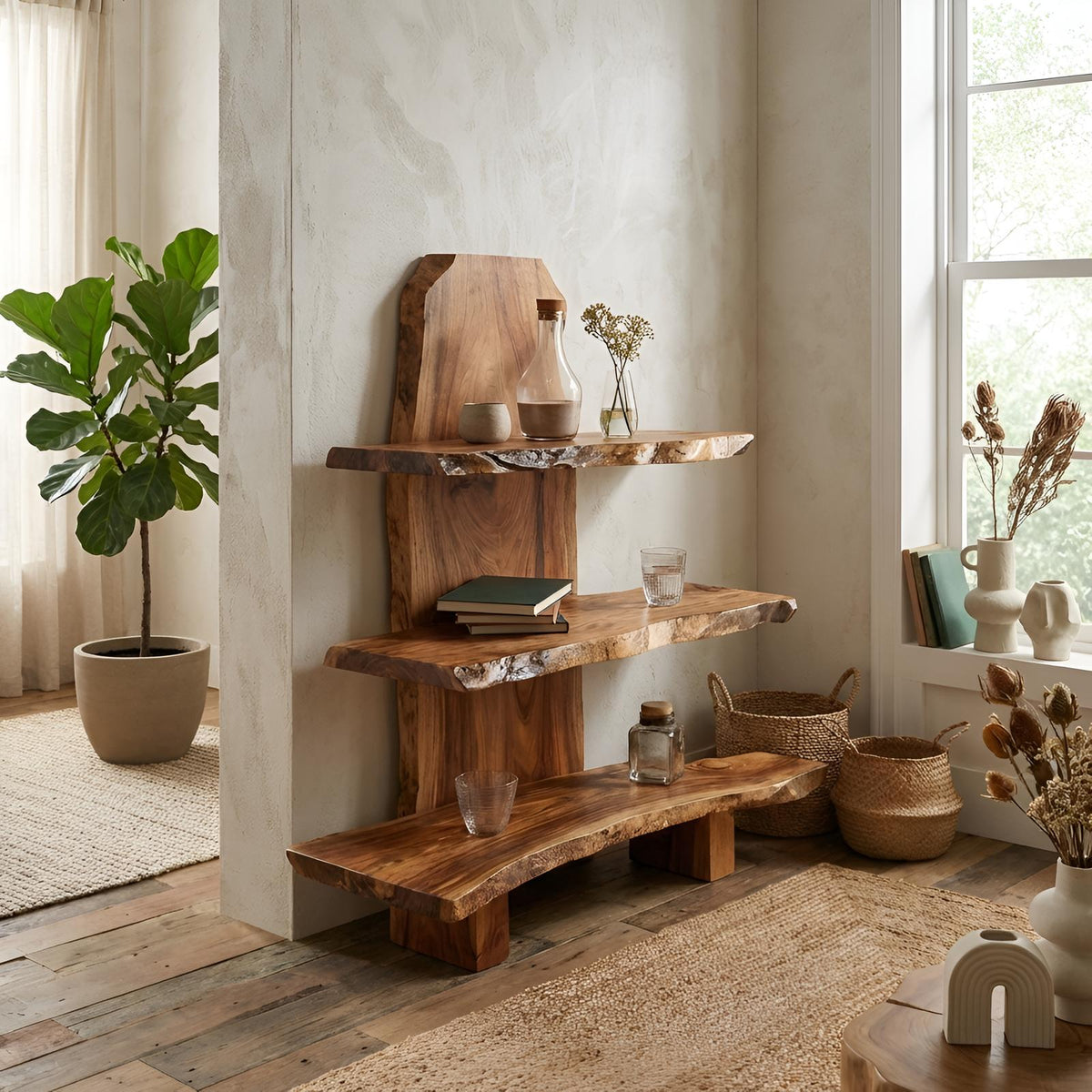 Contemporary Handmade Wooden Spice Shelf, Solid Wood Kitchen Storage & Countertop Display Rack