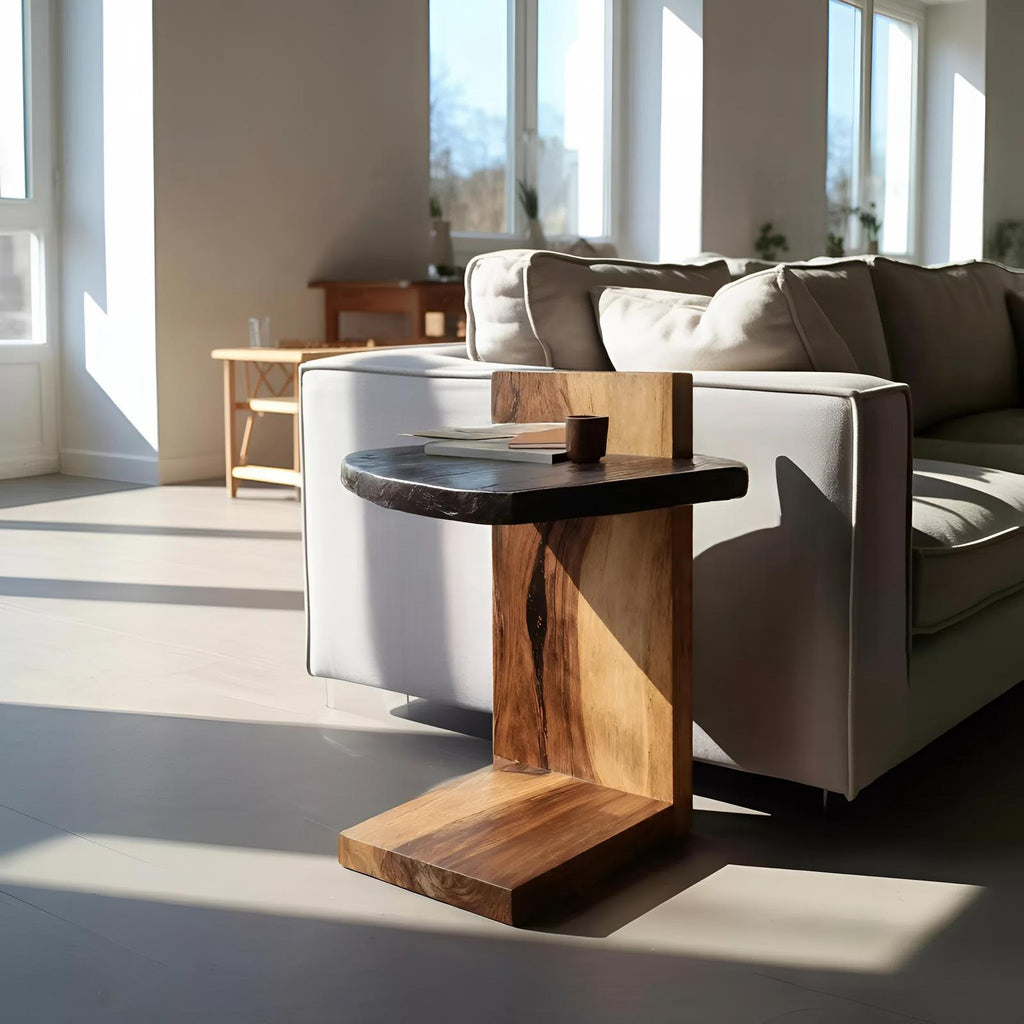 Handcrafted Wooden Side Table, Premium Solid Wood Accent End Table and Nightstand for Luxury Living Room