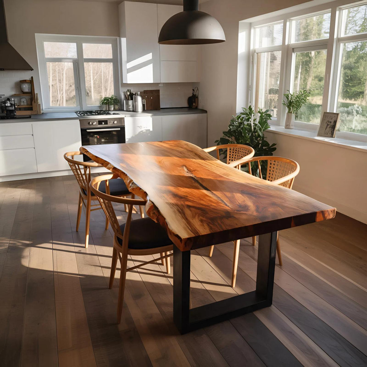 Spry Interior Farmhouse Live Edge Dining Table, Rustic Solid Wood Kitchen Table with Natural Edge Design, SILDTTRDN024