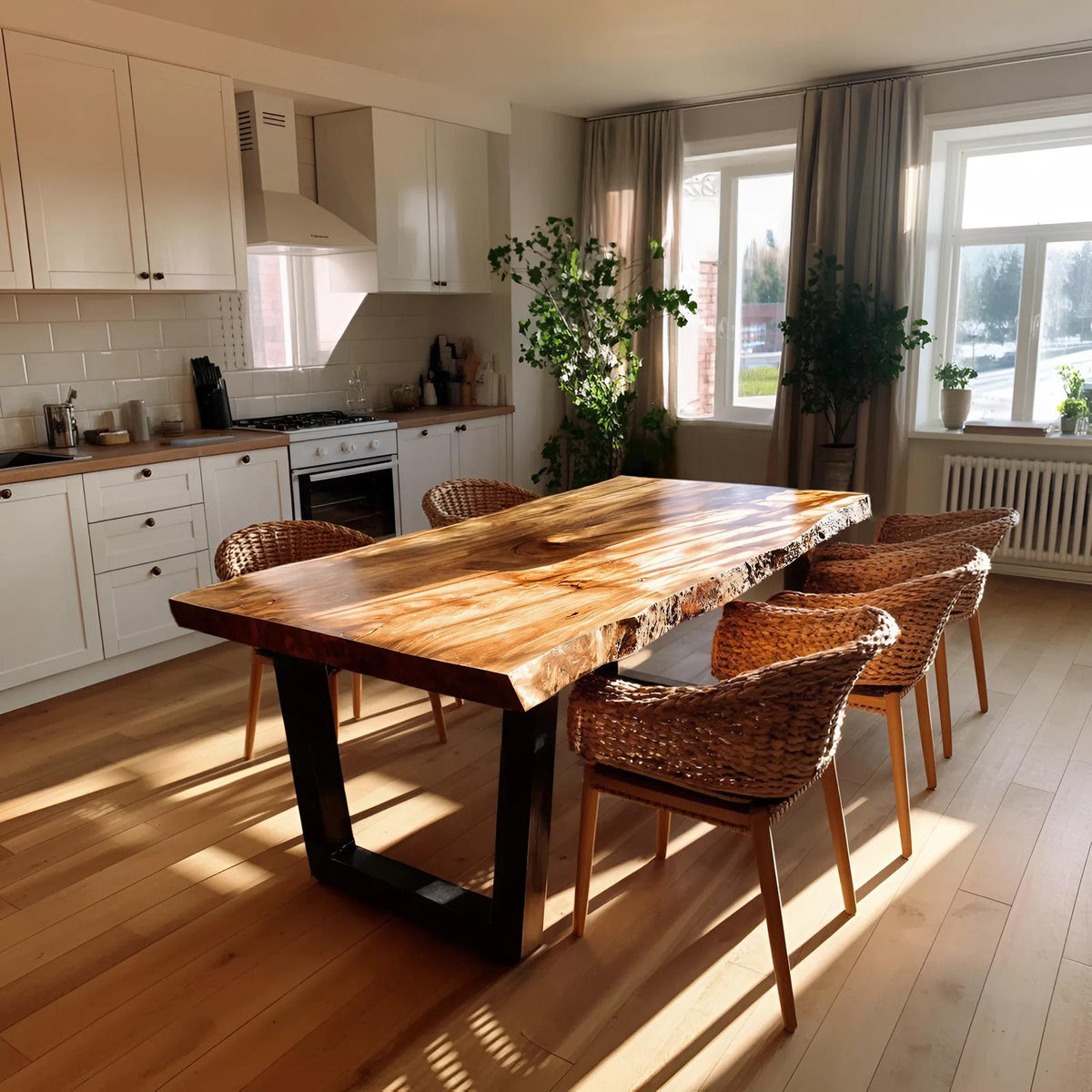 Spry Interior Handcrafted Live Edge Dining Table, Rustic Organic Solid Wood Kitchen & Dining Room Table, SILDTTRDN025