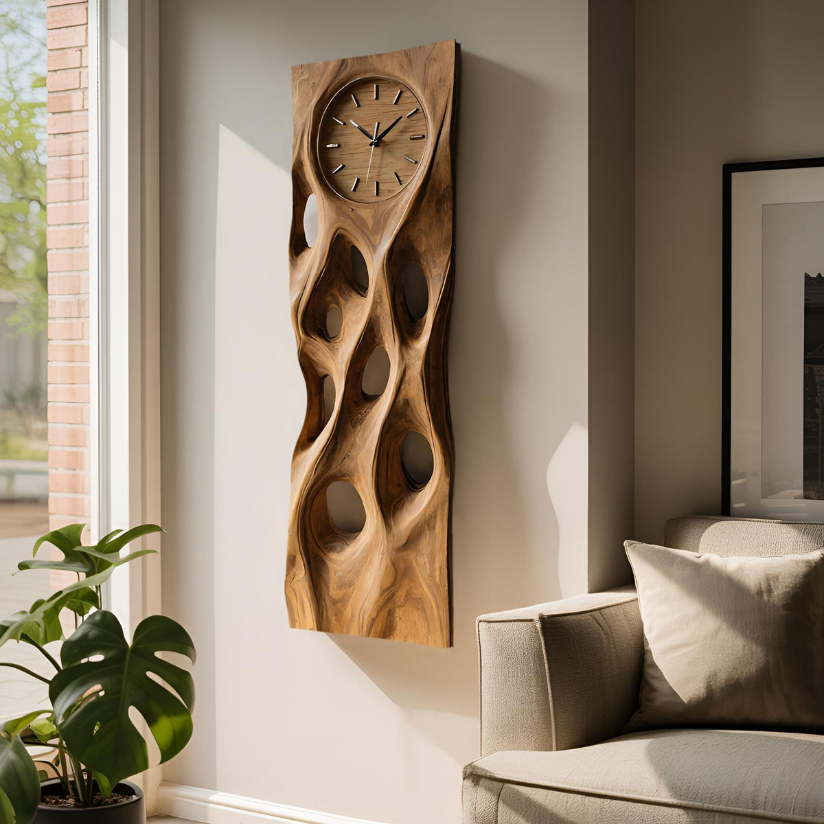 Minimalist Wood Wall Clock, Modern Silent Round Wooden Clock for Living Room, Kitchen & Office Wall Decor