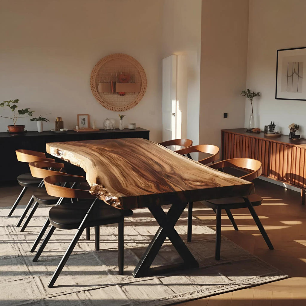 Spry Interior Modern Solid Wood Dining Table, Minimalist Metal Legs Kitchen Table, Handcrafted Dining Room Table, SILDTTRDN023