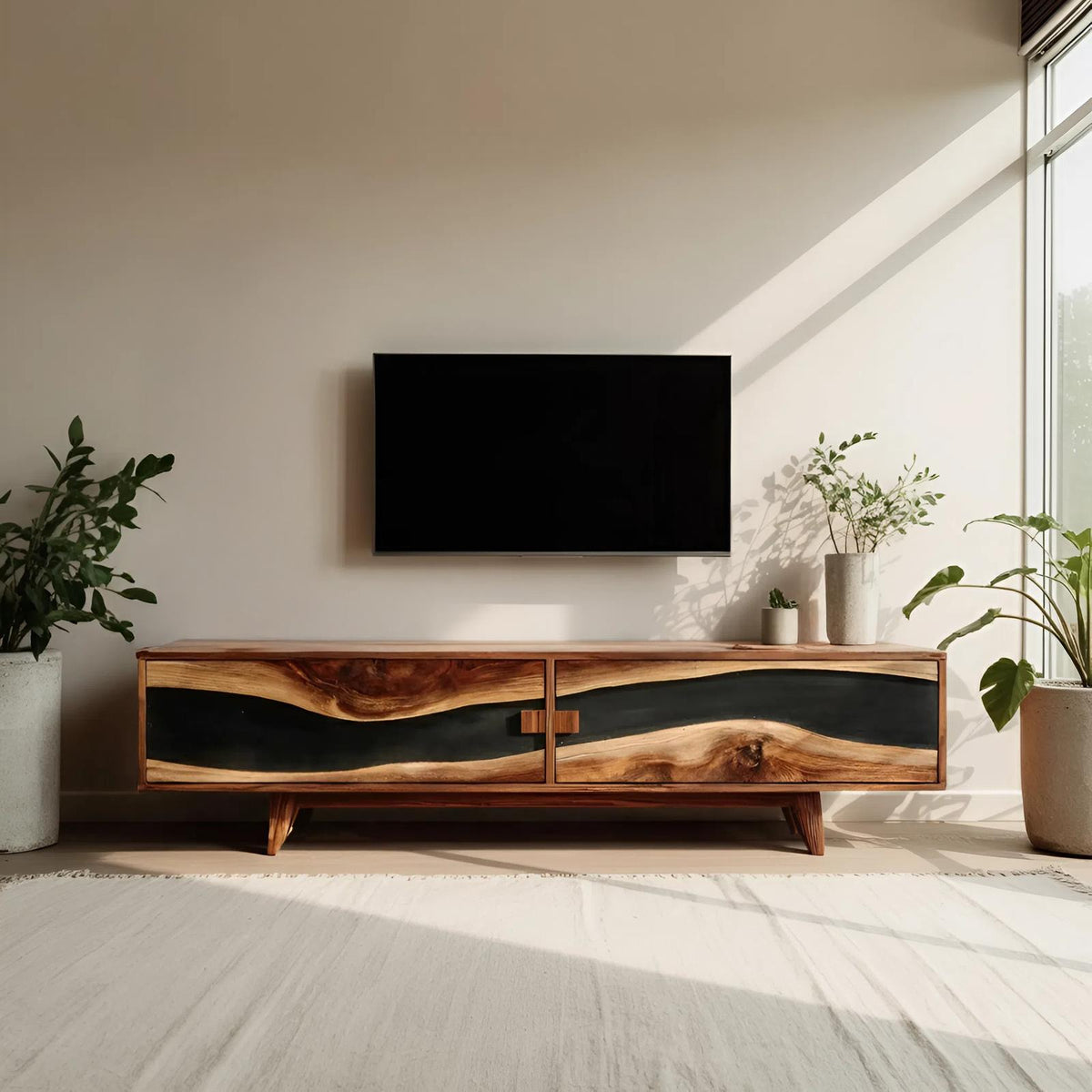 Spry Interior Farmhouse Wooden Entertainment Center, Solid Wood Rustic TV Stand & Storage Console for Living Room, SILDTTNTVC099