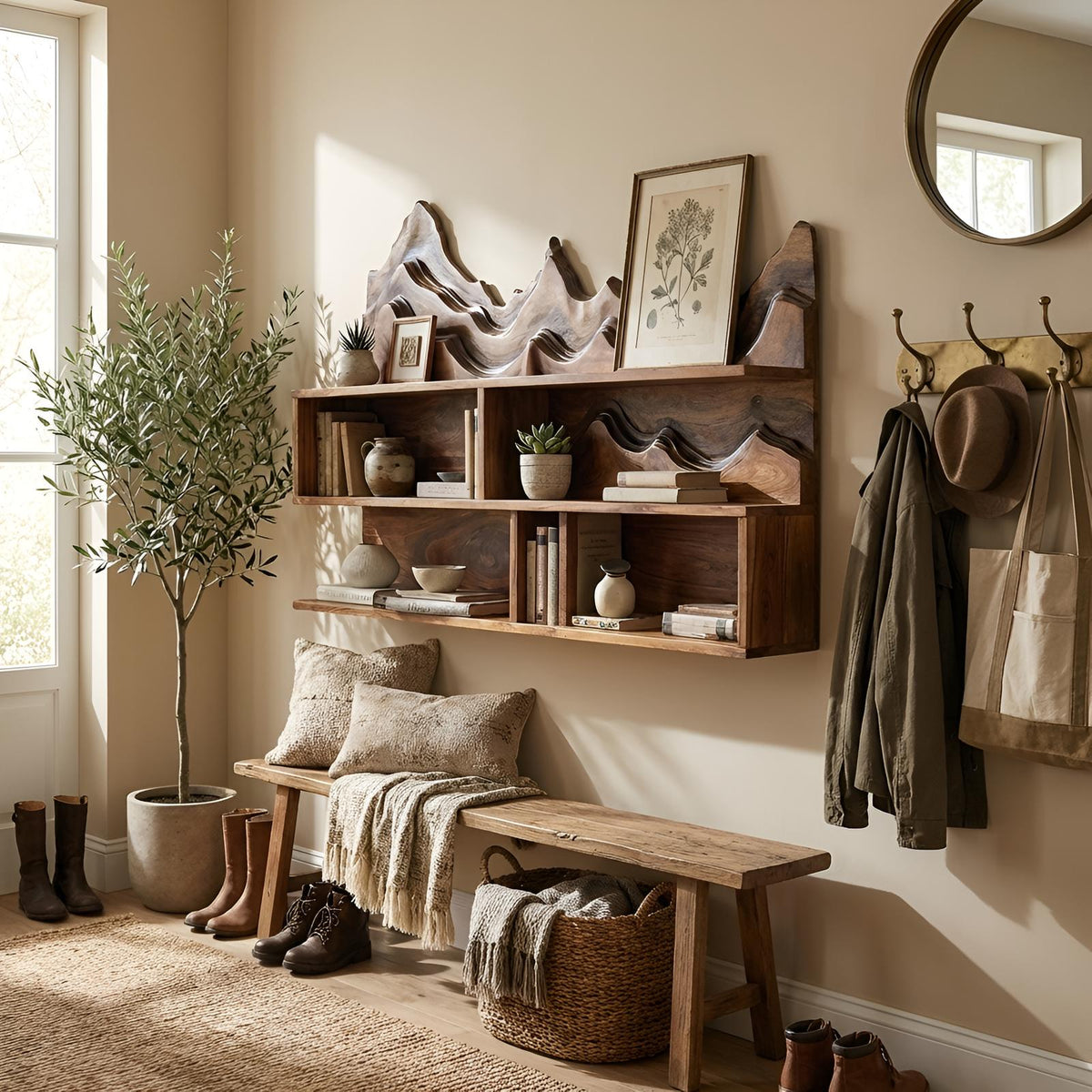 Minimalist Wooden Wall Mounted Bookshelf, Floating Wood Office Bookcase & Storage Organizer Shelf