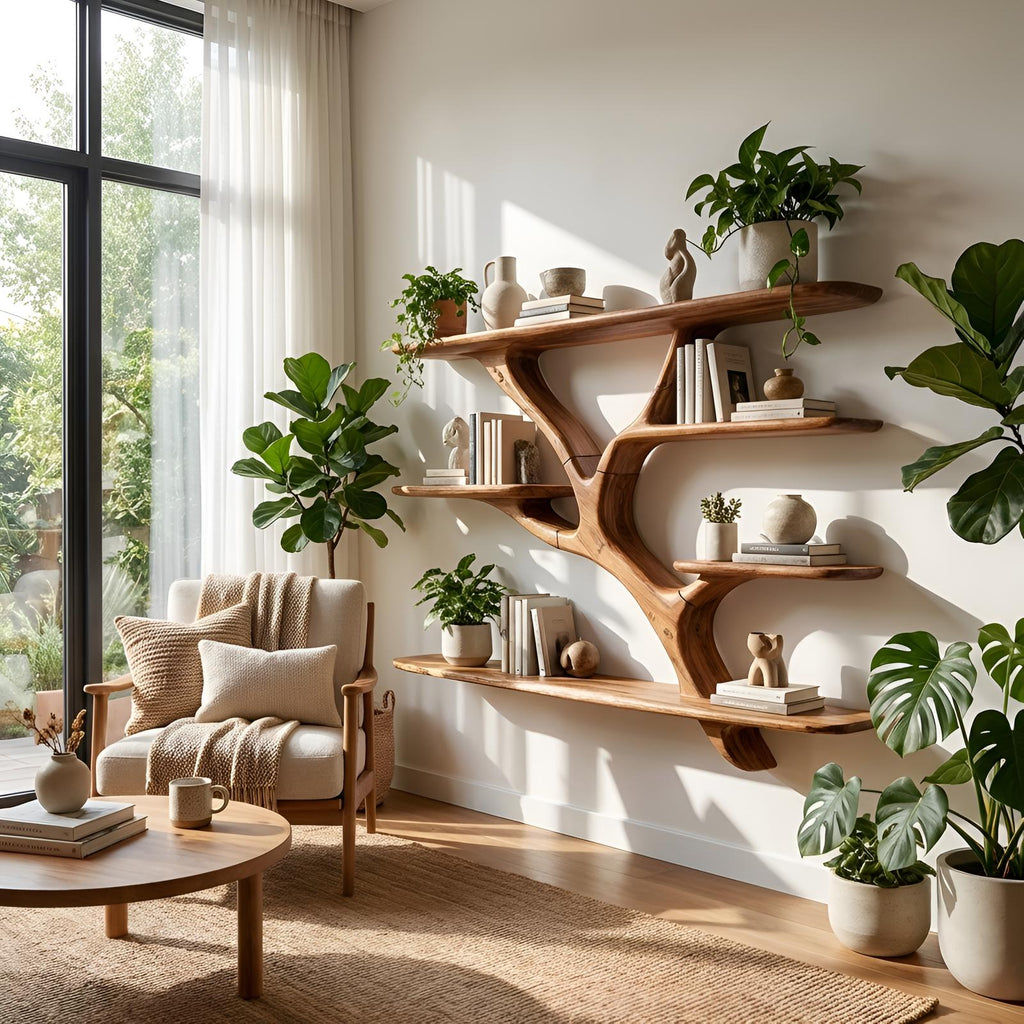 Industrial Floating Wooden Shelving Unit, Handcrafted Wall Mounted Storage Organizer Bookshelf for Bedroom Decor