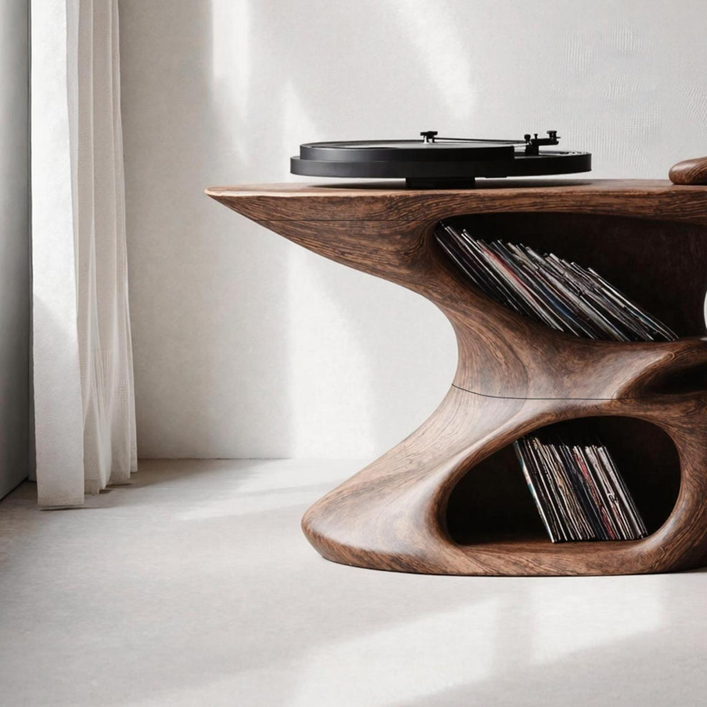 Rustic Live Edge Record Stand For Entryway