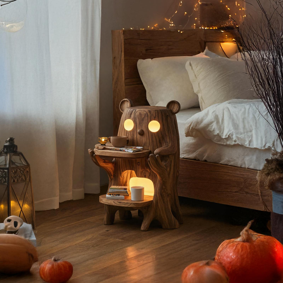 Handcrafted Solid Wood Side Table, Rustic Nightstand & End Table with Storage for Bedroom & Living Room