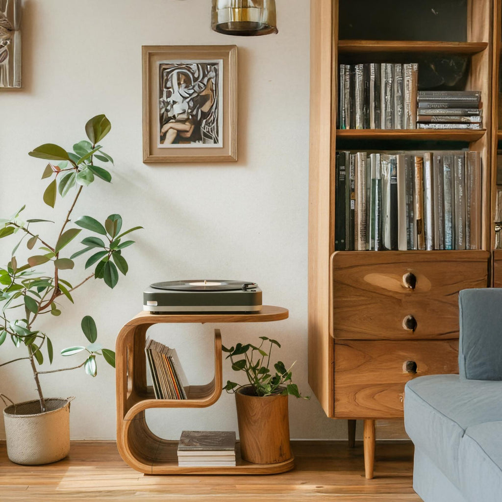 Rustic Wood Vinyl Player Stand For Livingroom Setup