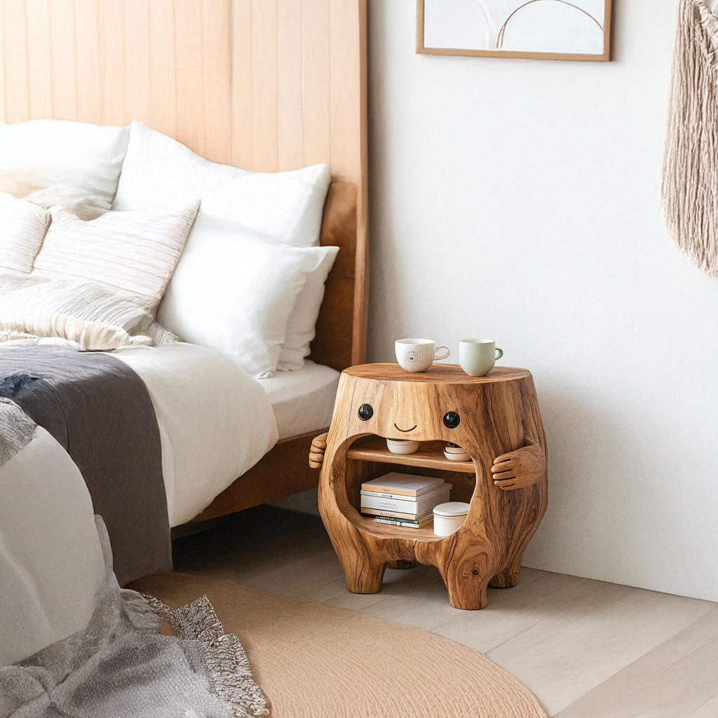 Handcrafted Wooden Nightstand, Solid Wood Bedside Table, Storage Drawer & Shelf for Bedroom Organization