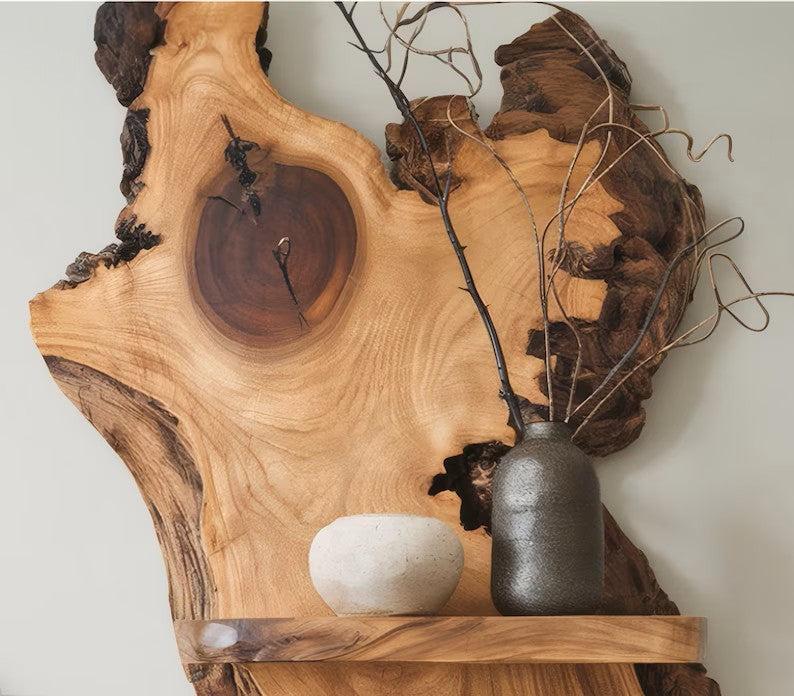 Rustic Live Edge Wood Shelf For Bedroom Decoration And Wooden Bookshelf Display SITHNS001