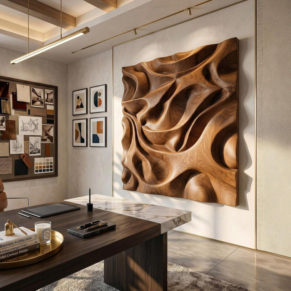 Spry Interior Luxury Sculptural Relief Wood Wall Art, 3D Hand-Carved Solid Wood Abstract Hanging Panel for Executive Office Decor, SILDTTRWA125