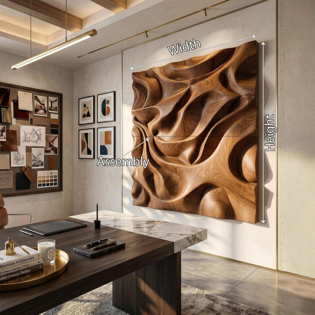Spry Interior Luxury Sculptural Relief Wood Wall Art, 3D Hand-Carved Solid Wood Abstract Hanging Panel for Executive Office Decor, SILDTTRWA125