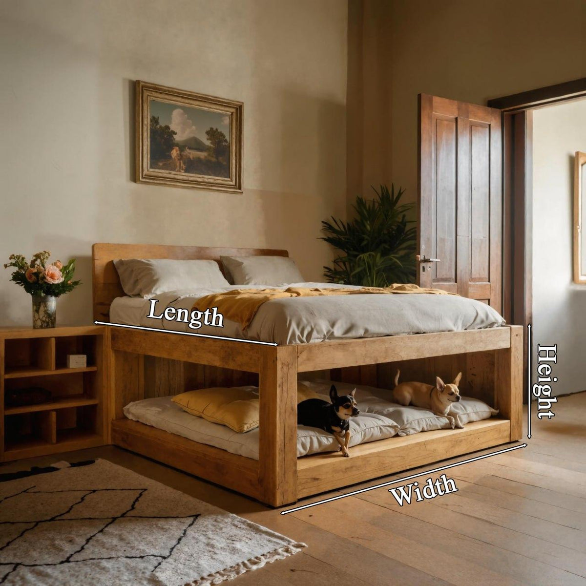 Minimalist Bed Frame With Built In Pet Sleeping Space For Bedroom