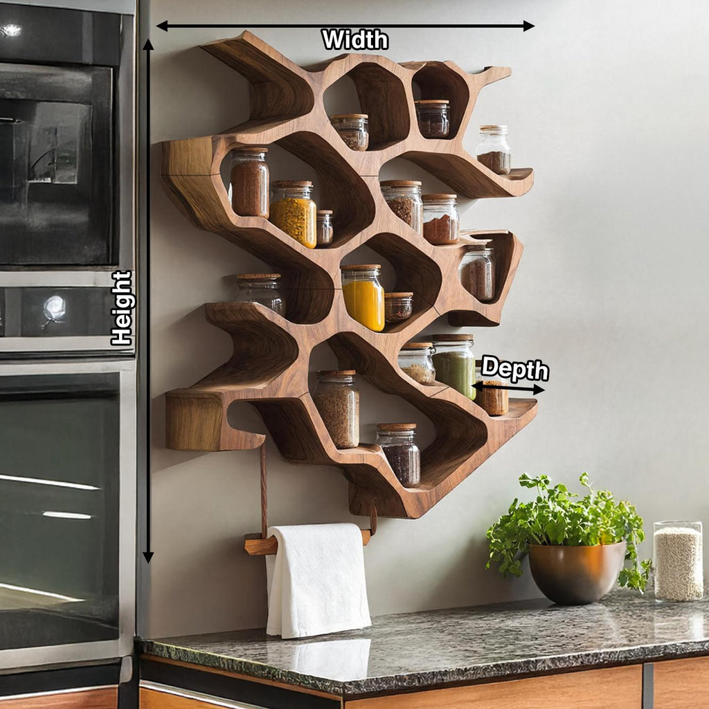 Rustic Wooden Spice Cabinet, Handcrafted Wall Mounted Kitchen Storage Rack Organizer & Entryway Key Holder