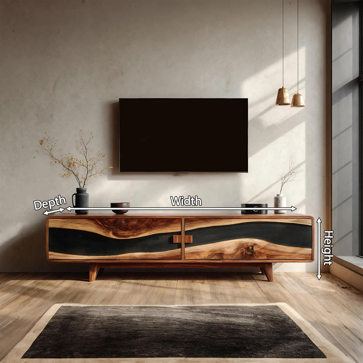 Spry Interior Farmhouse Wooden Entertainment Center, Solid Wood Rustic TV Stand & Storage Console for Living Room, SILDTTNTVC099