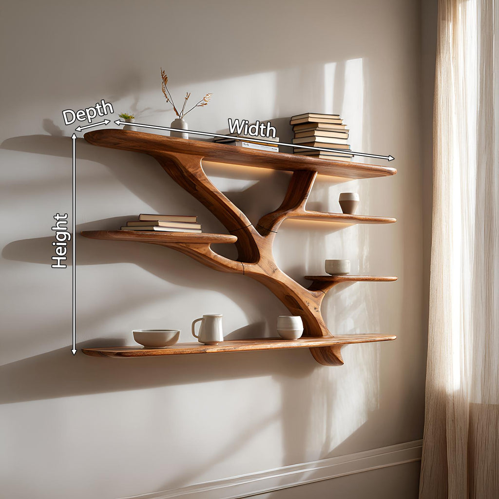 Industrial Floating Wooden Shelving Unit, Handcrafted Wall Mounted Storage Organizer Bookshelf for Bedroom Decor