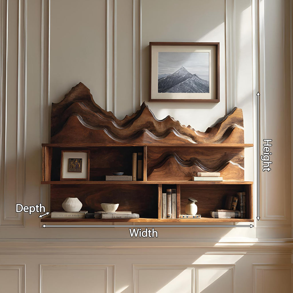 Minimalist Wooden Wall Mounted Bookshelf, Floating Wood Office Bookcase & Storage Organizer Shelf
