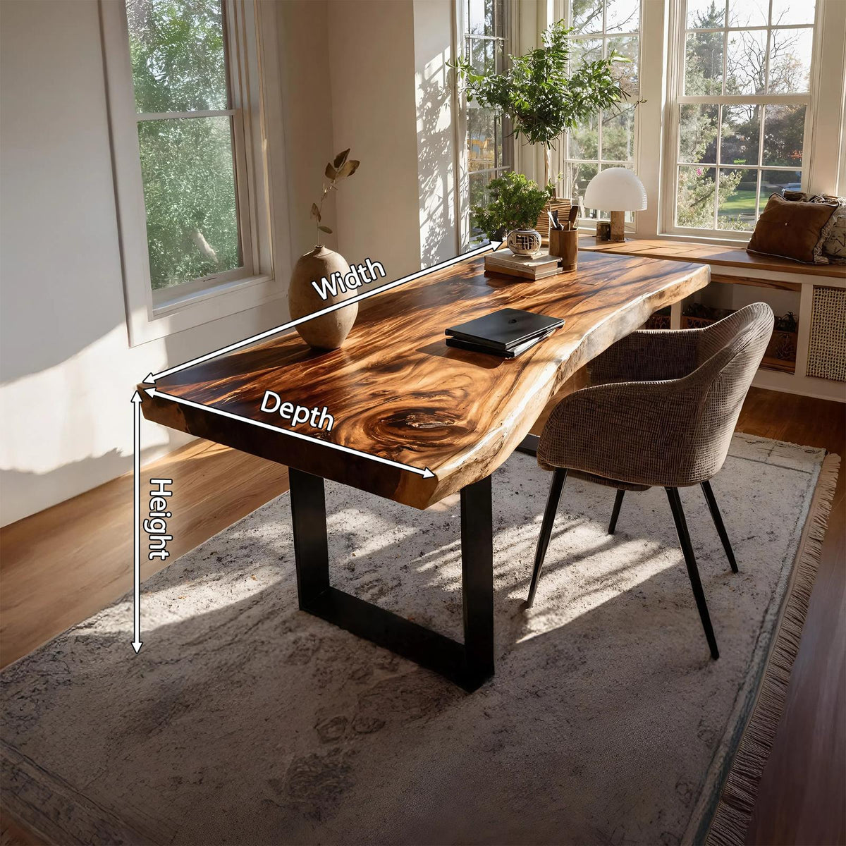 Handcrafted Solid Wood Tabletop Replacement, Rustic Live Edge Thick Wooden Slab Board for Custom Desk & Coffee Table