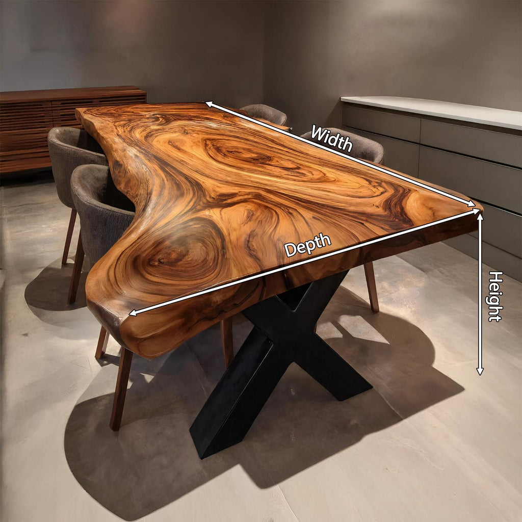 Spry Interior Farmhouse Live Edge Dining Table, Rustic Solid Wood Dining Room & Kitchen Table, SILDTTRDN022