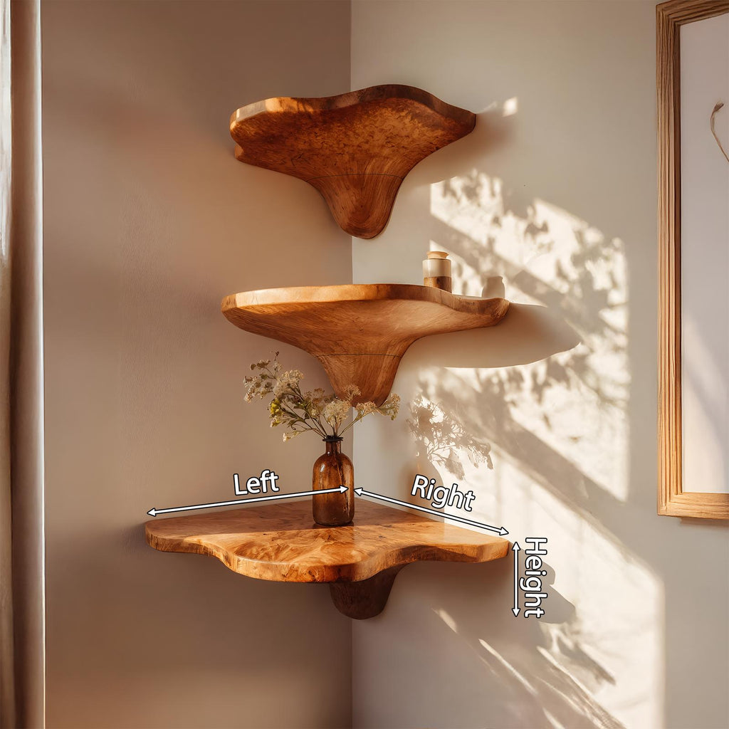 Mid Century Handcrafted Wooden Live Edge Mushroom Shelf For Home Decor