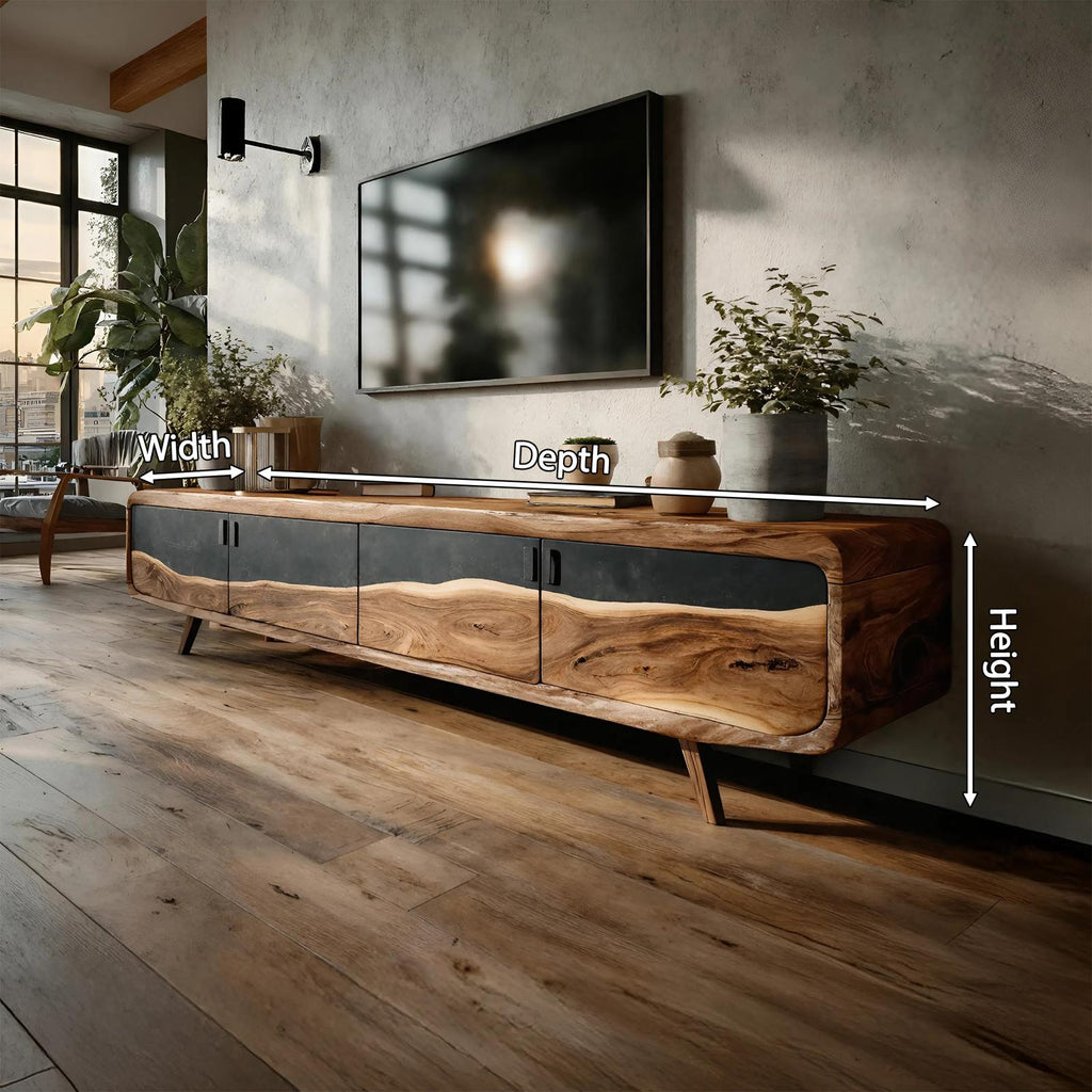 Handcrafted Live Edge TV Console, Natural Slab Wood Entertainment Center & Rustic Media Stand Cabinet