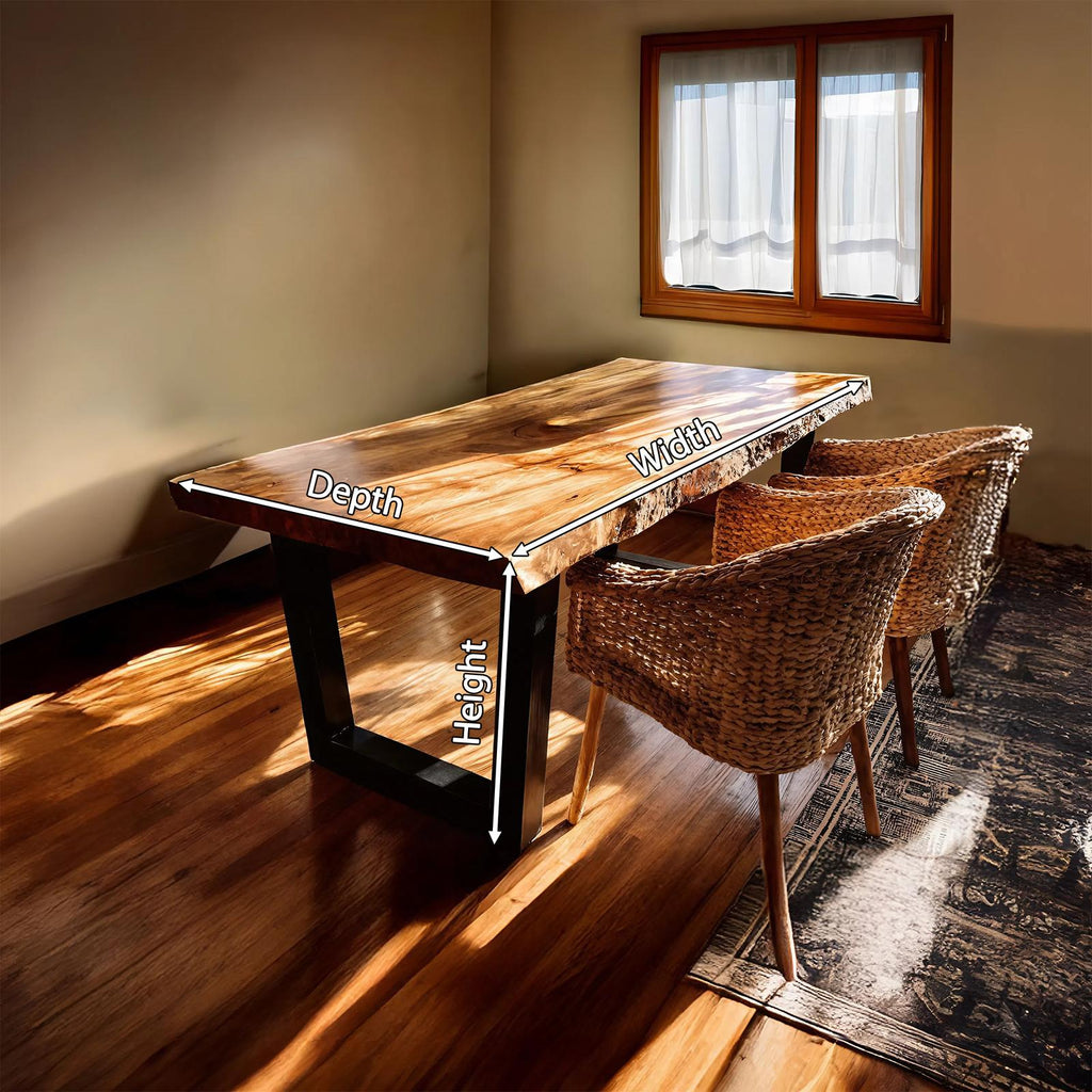Spry Interior Handcrafted Live Edge Dining Table, Rustic Organic Solid Wood Kitchen & Dining Room Table, SILDTTRDN025