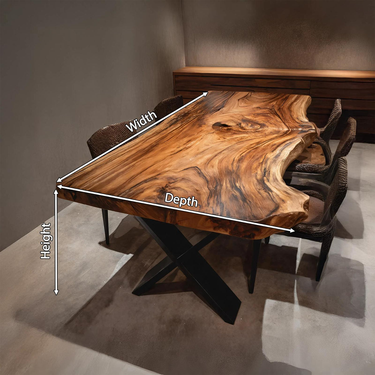 Spry Interior Modern Live Edge Dining Table, Natural Grain Solid Wood Kitchen & Dining Room Table, SILDTTRDN021