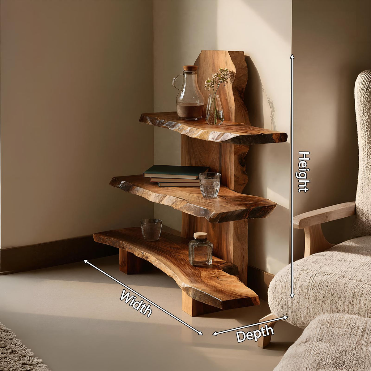 Contemporary Handmade Wooden Spice Shelf, Solid Wood Kitchen Storage & Countertop Display Rack