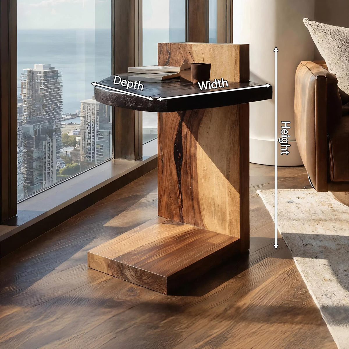 Handcrafted Wooden Side Table, Premium Solid Wood Accent End Table and Nightstand for Luxury Living Room