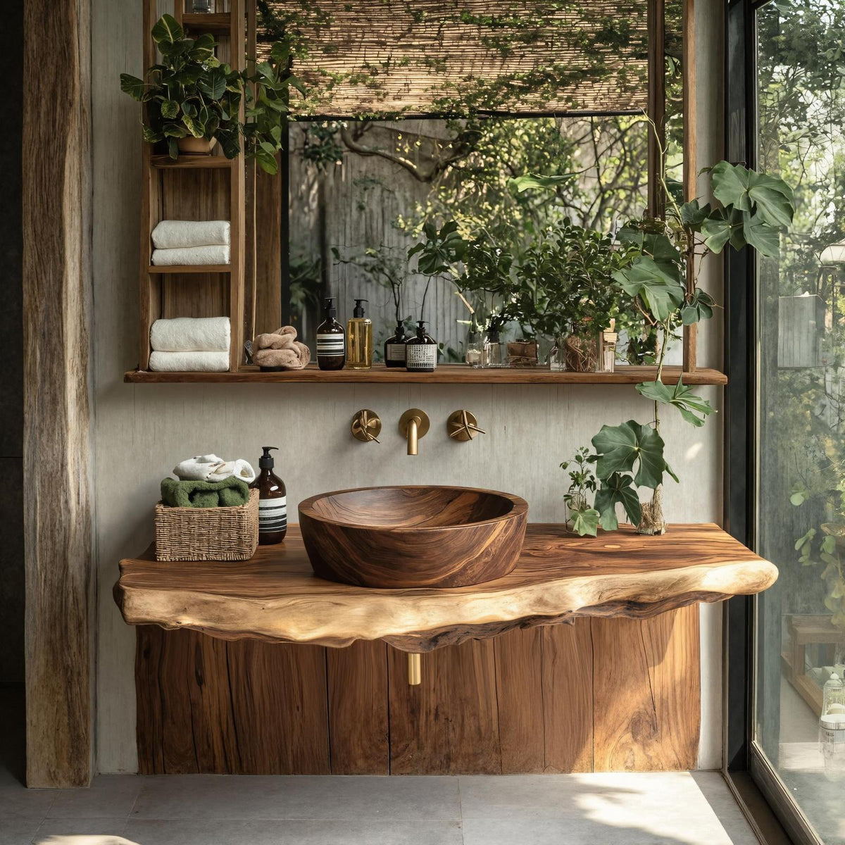 Wooden Vessel Sink Rustic Style For Bathroom Decor Ideas