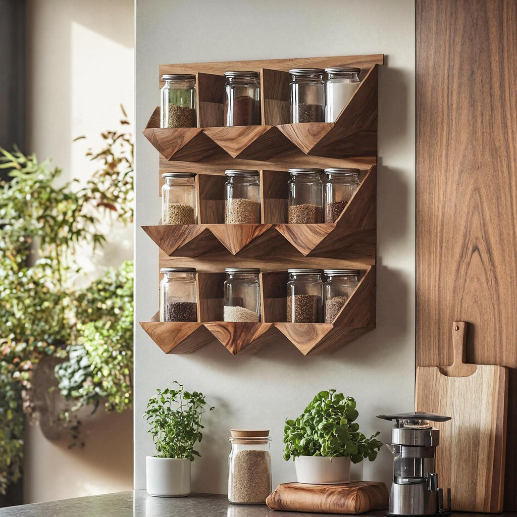 Handmade Spice Storage Rack For Mid Century Kitchen