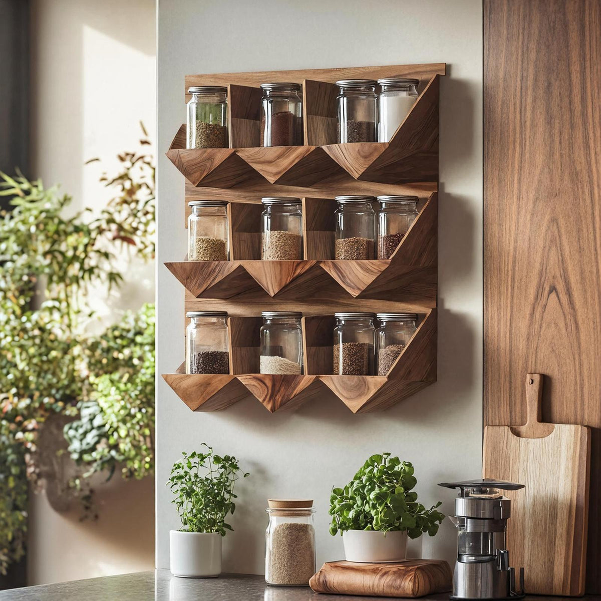 Handmade Spice Storage Rack For Mid Century Kitchen