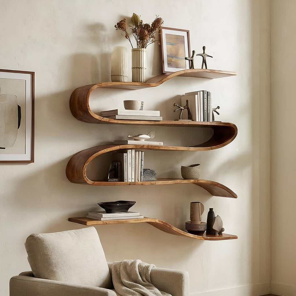 Industrial Natural Wood Floating Shelf, Heavy Duty Wall Mounted Kitchen & Pantry Storage Rack