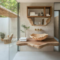 Handcrafted Rustic Wooden Vessel Sink, Natural Live Edge Wood Wash Basin Bowl for Vintage Bathroom Vanity & Restroom Remodel